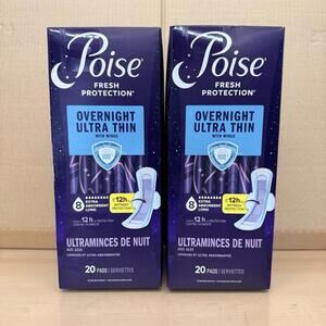 Poise Overnight Ultra Thin Pads with Wings #8 Extra Absorbent Long 40ct Lot Of 2